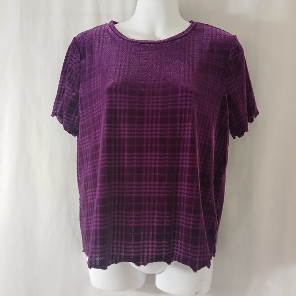 Nine West Plum/Purple Short Sleeve Burnout Knit Tee - Size M - Picture 1 of 11